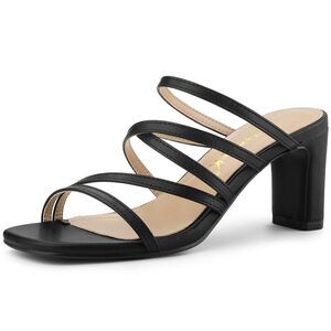 Slip-On Crisscross Strap Block Heels Black Sandals